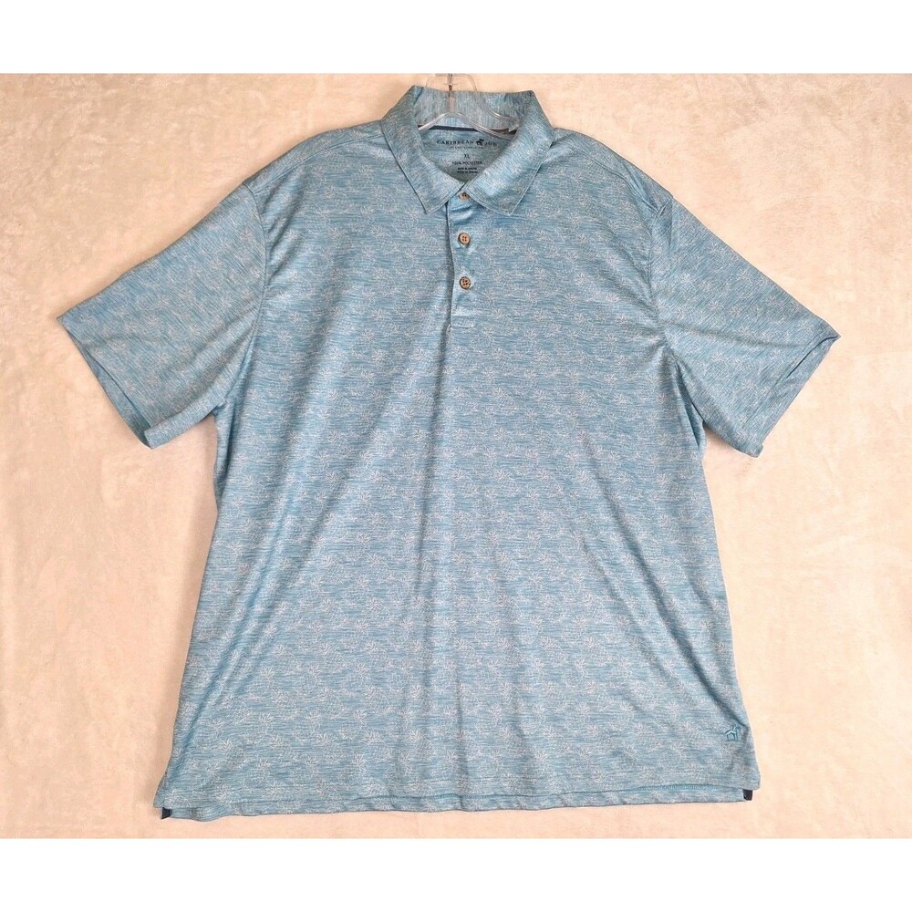 Caribbean Joe Hawaiian Aloha Polo Blue Pineapples Print Resort Comfort Men’s XL